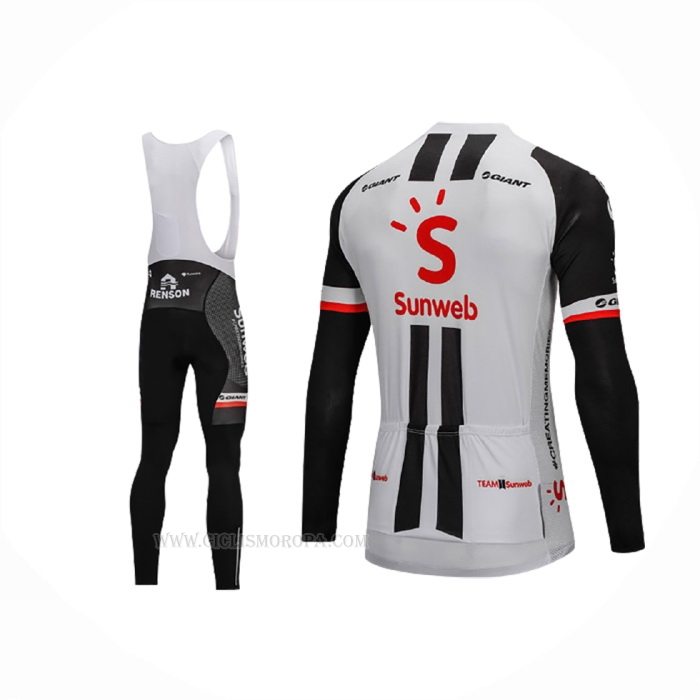 2018 Ropa Ciclismo Sunweb Gris Negro Mangas Largas y Culotte Lunga